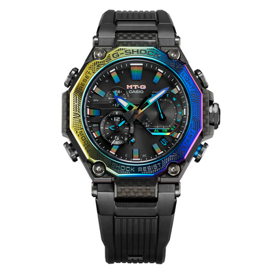 gshock carbon watch with multi-colored glass fibers