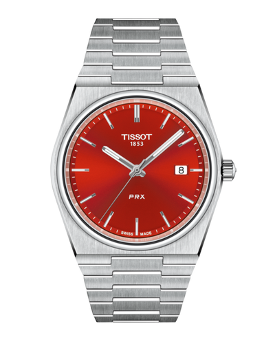 Tissot steel watch with red dial