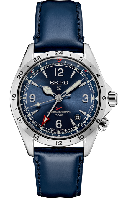 Seiko steel watch blue dial with gmt function