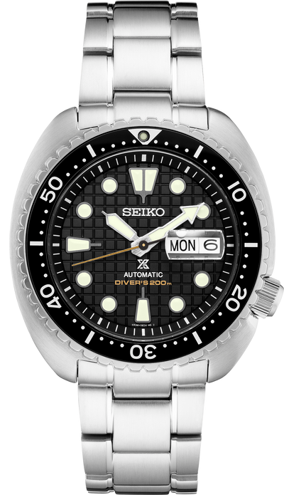 Seiko watch on steel bracelet and waffle dial