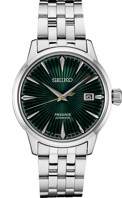 Seiko steel watch with green dial