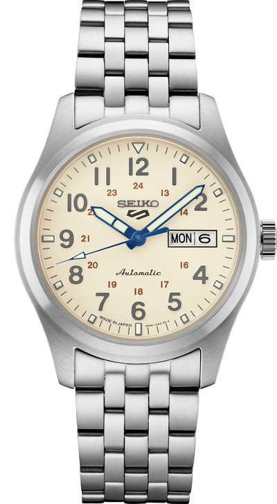 Seiko steel watch with day date window