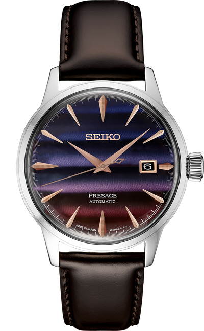 Seiko steel watch complimented by a brown leather strap,