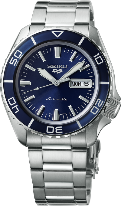 Seiko steel watch with blue dial