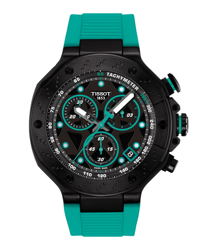 Tissot black pvd chrono watch on geen silicon strap