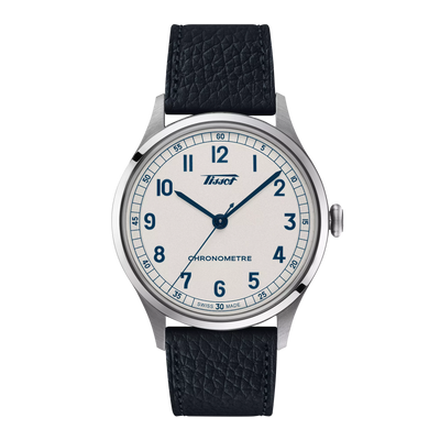 Tissot steel watch with silver dial and blue numbers