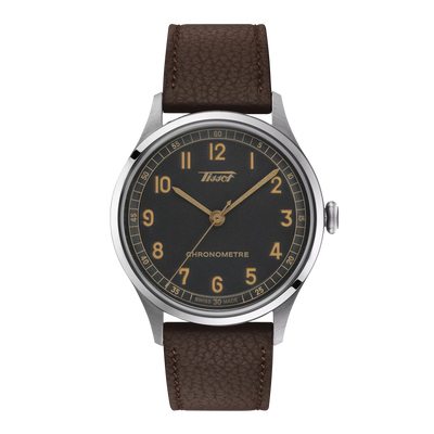 Tissot steel watch with mat black dial and numbers