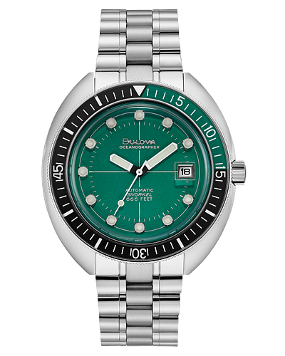 Steel Wrist watch with Green Dial and diver bezel 