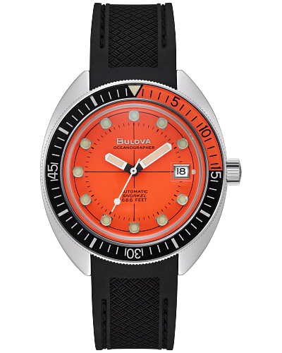 Steel  Diver Wrist watch with Orange Dial  and diver bezel on black rubber strap