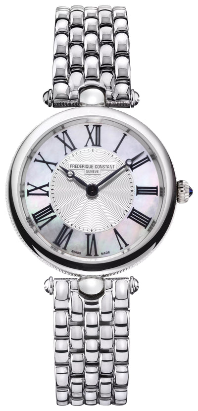 ladies steel watch WHITE MOTHER-OF-PEARL DIAL WITH GUILLOCHÉ DECORATION AND PRINTED BLACK ROMAN NUMERALS