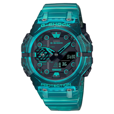 turquoise blue plastic wristwatch analogue and digital