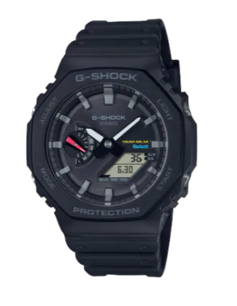 black plastic digital watch with analog time hands
