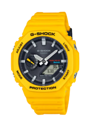 Yellow plastic digital wristwatch on black dial
