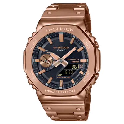 all rose gold tone digital wristwatch with analogue display