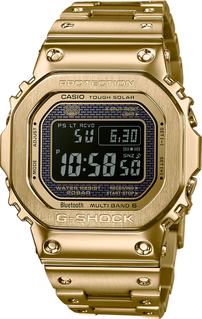 gold color full metal wrist watch with digital display