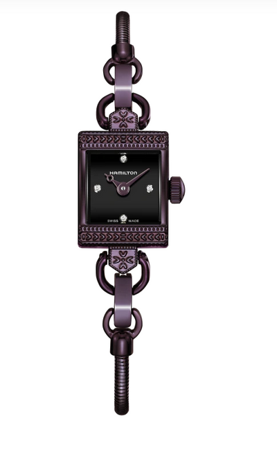 Purple tone wristwatch with black dial