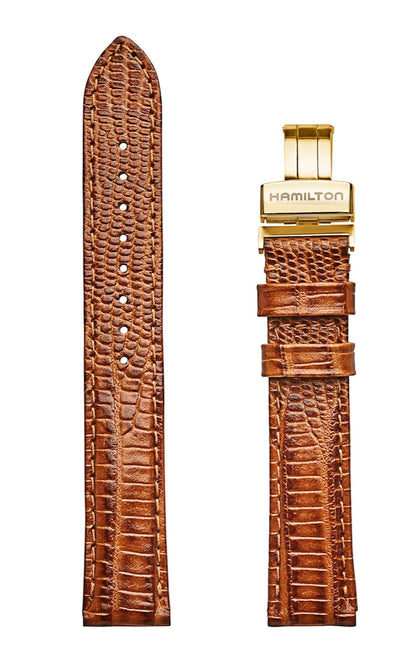 Brown Lizard wristwatch strap and gold buckle