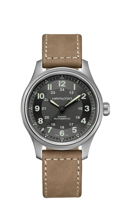 wrist watch titanium case black dial on leather band