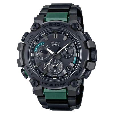 Black and Green Steel watch on Black Dial