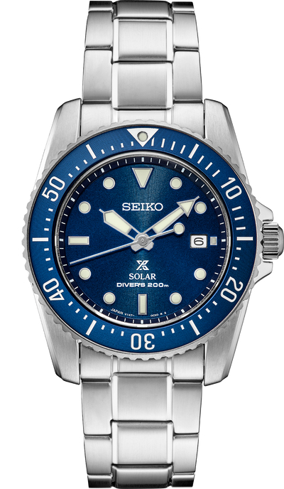 steel wristwatch on blue dial and steel band