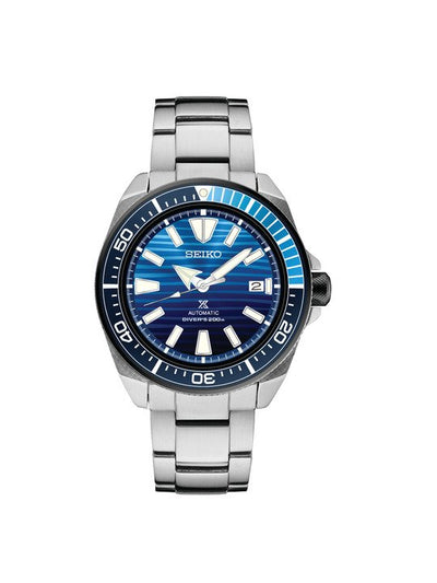 wrist watch steel case and bracelet with blue dial