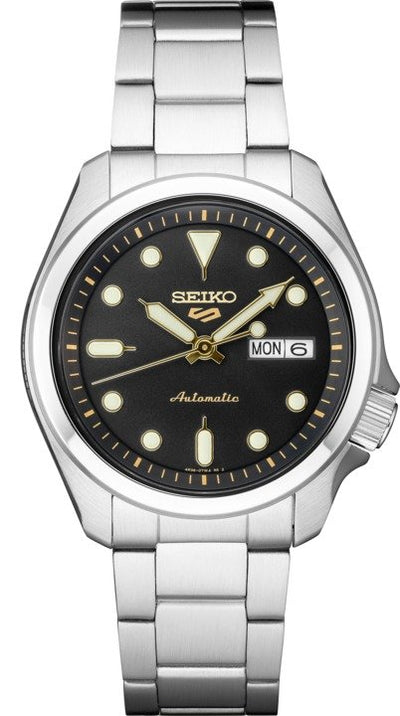 steel wrist watch on black dial and steel bracelet