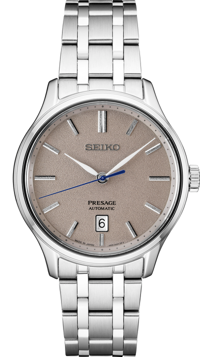 Steel wrist watch on gray dial and steel bracelet