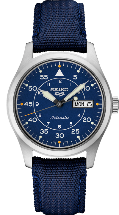 steel wristwatch on blue dial and blue band