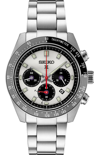 steel wristwatch with chrono dial silver black
