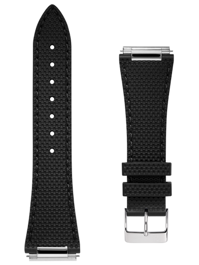 black rubber strap with steel buckles