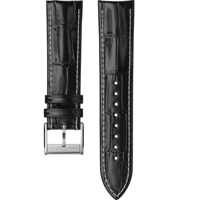 black leather wristwatch strap with pin buckle