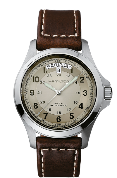 wrist watch steel case on brown leather band 