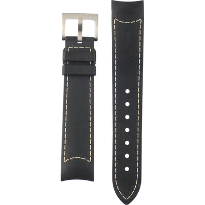 Black rubber watch strap with white stitching and pin buckle