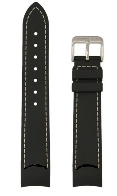 black rubber watch strap with pin buckle
