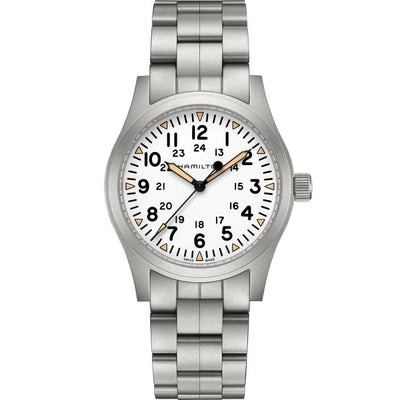 Steel wrist watch on white dial  with steel bracelet