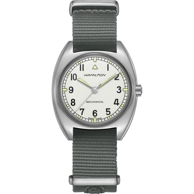 steel wristwatch on white dial and gray plastic band