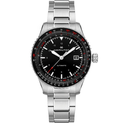Steel Wrist watch with Black Dial with slide rule bezel 
