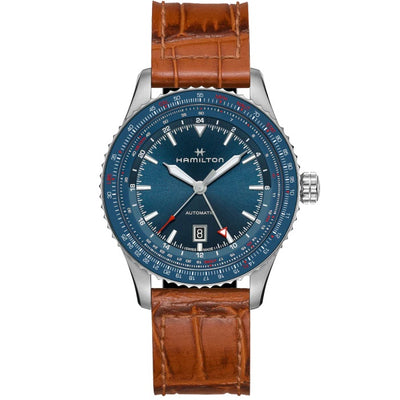 Pilot Steel Wrist watch on blue dial and brown strap