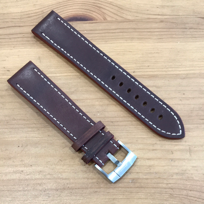 brown leather watch strap with red lining