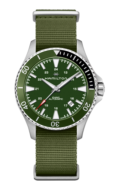 wrist watch steel case green dial and green band 