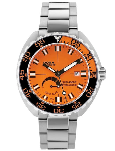 wrist watch steel bracelet and case orange dial